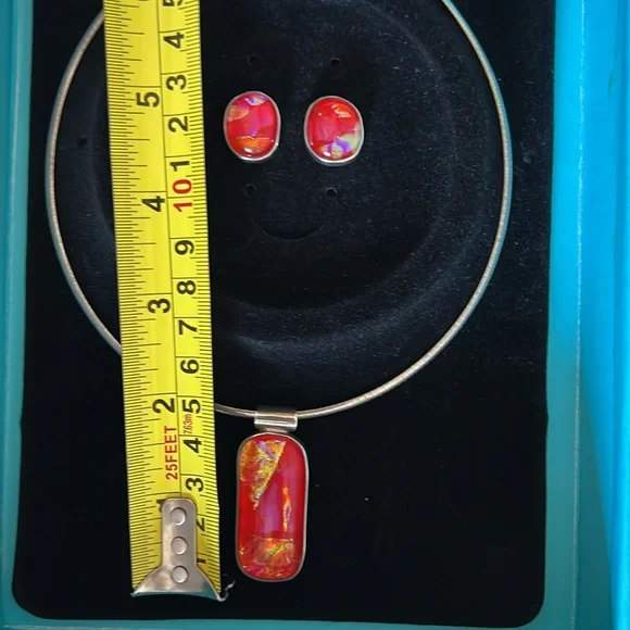 Jewelry Set! Handmade Hot Pink and Orange Glass Handmade Earring Necklace Set - Picture 3 of 3